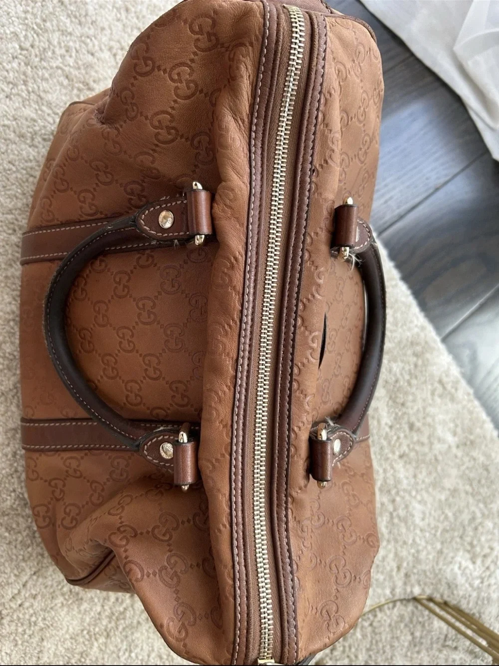 Authentic GUCCI Guccissima Brown Leather Boston Bag Vintage Joy Satchel Medium